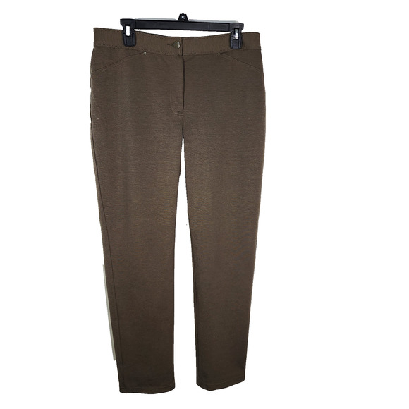 Chico's Pants Womens Size 1 Short Medium 8 Green Premiere Ponte Faux Pocket - Picture 1 of 10